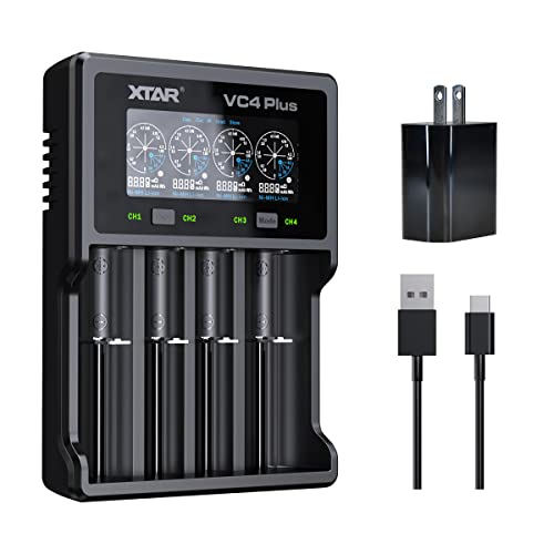 18650急速充電器XTAR VC4 Plus 最大3A充電 14500 26650 21700リチウム電池充電器 AA/AAA単3 単4 ニッケル水素 ニカド電池対応 バッテリ容量測定