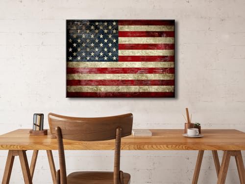 Image of Pyradecor Old Vintage American Flag Canvas Prints Wall Art Pictures Paintings for Living Room Office Home Decorations Modern Abstract Landscape Artwork 28 inchx20 inch