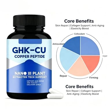 Supplément de peptide de cuivre GHK-Cu, soutient l'éclat et l'élasticité de la peau, soutient systémique le collagène, la santé des cheveux et la réparation des tissus. Végétalien