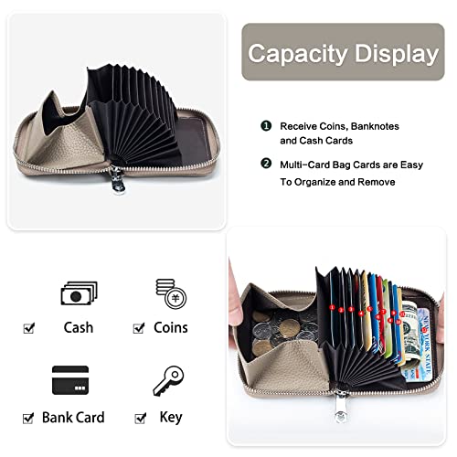 PORRASSO Genuine Leather Coin Purse RFID Blocking Credit Card Holder Portable Change Pouch Card Case for Men Women Grey4