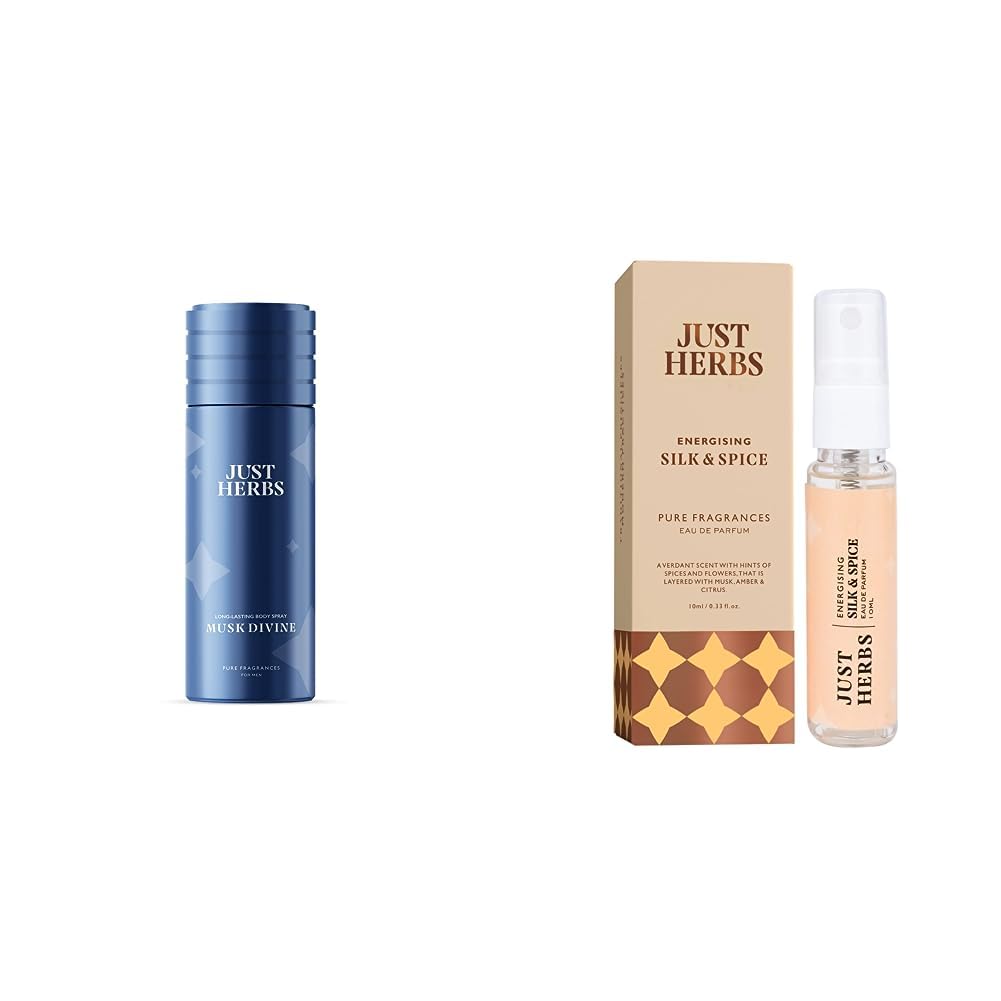 Just Herbs Long Lasting,150 ml (Musk Divine) & Just Herbs Luxury Scent Long Lasting Silk & Spice Travel Friendly Perfume 10ml Combo