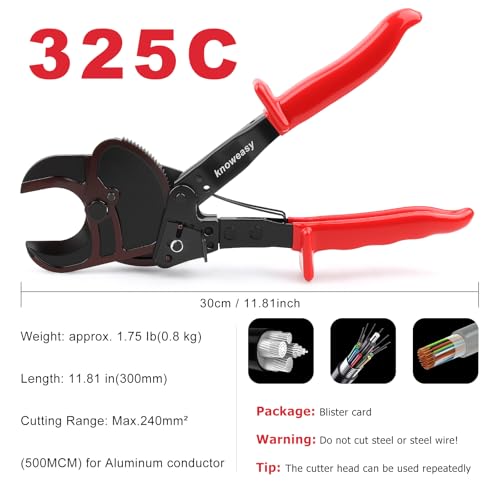 Image of Yangoutool Ratchet Cable Wire Cutter With Return Button - Heavy Duty Aluminum Copper Ratchet Cable Cutter - for Cutting Electrical Wire Up to 240mm Cutter Pliers