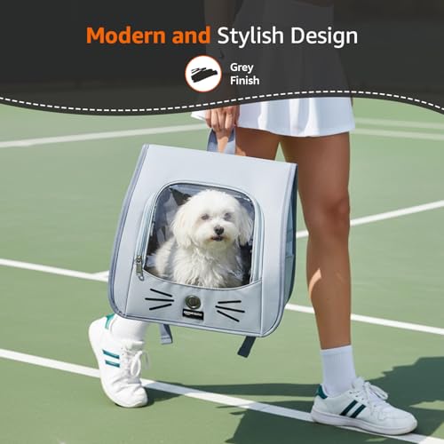 Image of Amazon Basics Premium Pet Carrier Backpack | Grey | Spacious and Breathable Design | Durable Travel Bag for Cats, Kittens and Puppies | 34 cm x 23 cm x 33 cm