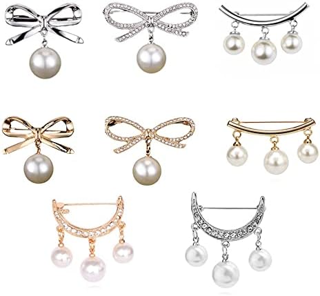 Chamvino 8PCS Pearl bow brooch waist fixed clothes accessories sweater anti-glare pin pearl brooch for girls women