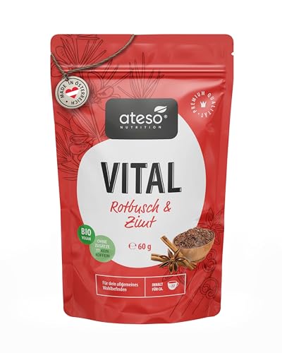 ATESO - DETOX YOUR FEELINGS - BIO Kräutertee mit Rotbusch, Zimt, Brennessel, Löwenzahn und Ingwer - Ohne Koffein - Ohne Zusätze - lose 60g