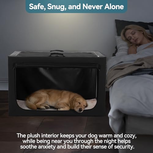 Petsfit Hundebox faltbar für mittlere Hunde, Hundebox für Zuhause Zimmerkennel Hund Verstellbares Design Transportbox Hund, Reißfeste Netzfenster & verdickte plüsche Betteinlage,(M, Schwarz)