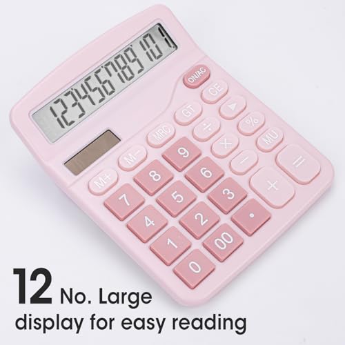 Image of 2 Pack Calculator, Pink Calculators Desktop 12 Digits with Large LCD Display and Sensitive Butto, Solar and Battery Dual Power, Desk Calculator