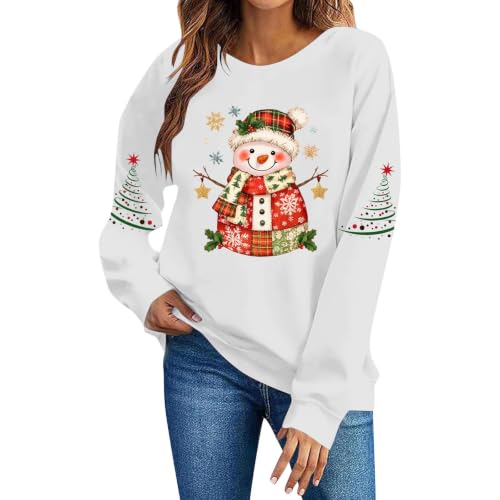 Aymnlox Womens Christmas Snowman Sweatshirt Festive Graphic Crewneck Long Sleeve Pullover Holiday Winter Funny Cute Top dressy christmas tops for women 2026 White L - image 6