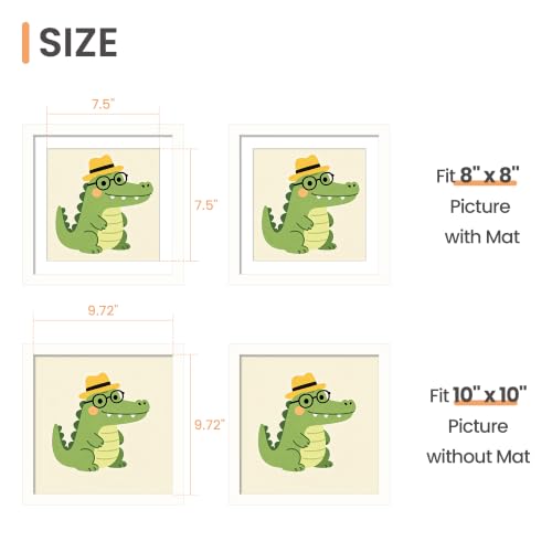 Image of upsimples 10x10 Picture Frame, Display Pictures 8x8 with Mat or 10 x 10 Without, Wall Hanging Square Frames, White, 1 Pack