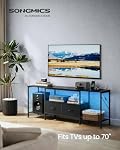 SONGMICS BELLAH Collection - TV Stand avec des sorties de puissance et des lumières, Console multimédia de Entertainment Center pour les téléviseurs jusqu'à 178 cm, Salle de séjour, Étagères, Tiroirs, Moderne, Noir d'encre ULGS420B101
