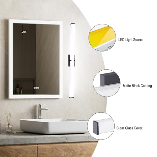 Image of Bathroom Light Fixtures: 31.5 Inch ETL Certified LED Bathroom Vanity Light 5700K Cool White 36W 2500LM - Modern Black Vanity Light Dimmable with Clear Shade - Bathroom Lighting Fixtures Over Mirror