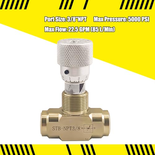Image of Straight Flow Control Needle Valve for Hydraulic System, Heavy-Duty Carbon Steel Pressure Fittings with 3 /8 inch NPT Connection and Rotatable Knob