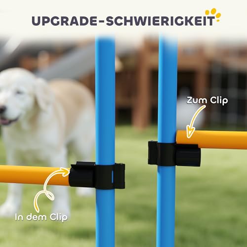 PawHut Agility Set Hunde 7-teilig Agility-Ausrüstung für Hundetraining Steckhürdenset mit Slalomstangen Sprunghoop 2 Bälle höhenverstellbar Hürden Koordinationstraining für Spiele Training