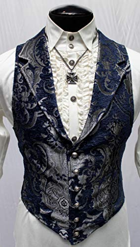 Shrine Men's Victorian Gothic Aristocrat Vest Silver Blue Tapestry3