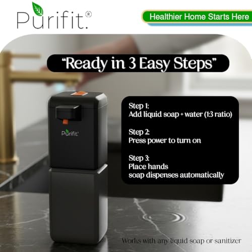 Image of Purifit Automatic Soap Dispenser 500ML | Touchless Smart Sensor Hand Wash Foam Dispenser | Type-C Rechargeable | Hygienic Hands-Free Soap Dispenser for Bathroom, Kitchen & Office | Black & Grey