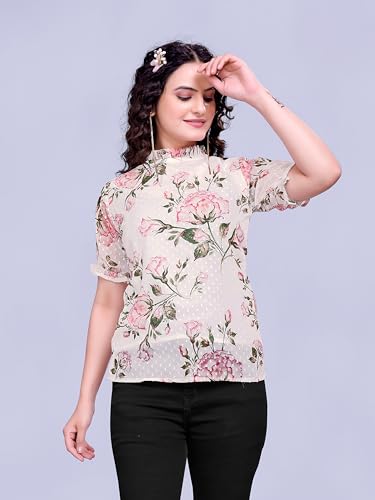 Image of Sidhidata Women's Floral Butti Printed Georgette Top - Lightweight, Stylish & Perfect for Casual (Top Farishta)