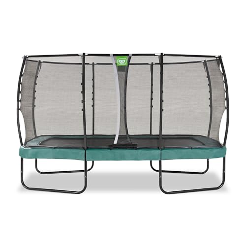 EXIT Toys Allure Premium Rechteckiges Trampolin - 244x427cm - Extra Lange Federn für erfahrene Springer - Mit Fußschutzsystem - Premium-Sicherheitsnetz - Wasserdicht - Starkes großes Trampolin - Grün