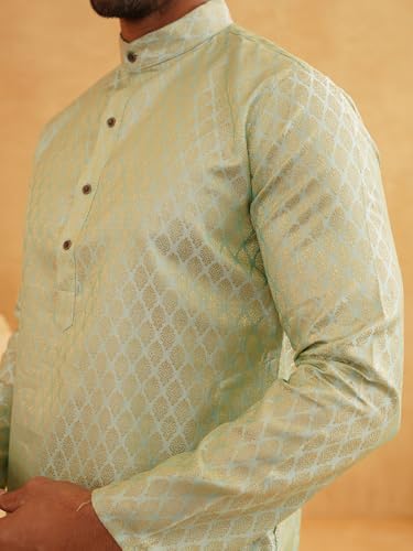 Image of SOJANYA (Since 1958 Men's Silk Blend Self Design Kurta & Off-White Churidar Pyjama Set