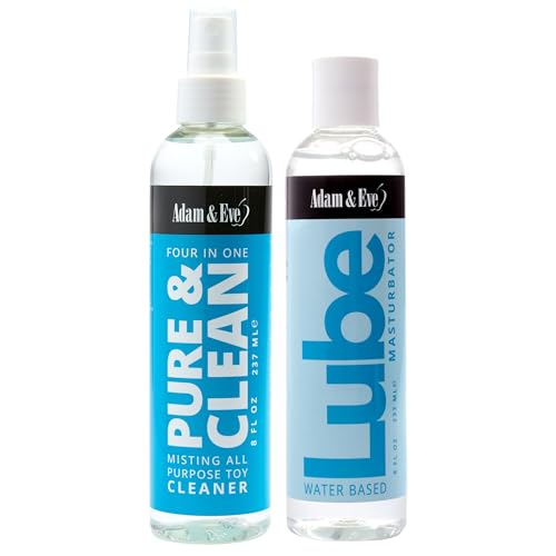 Adam & Eve Masturbation Lube & Toy Cleaner Kit, Water-Based Personal Lubricant with Gentle Toy Cleaning Spray, Body-Safe, Non-Sticky, Easy Rinse, Compatible with All Toys, Intimate Care Set