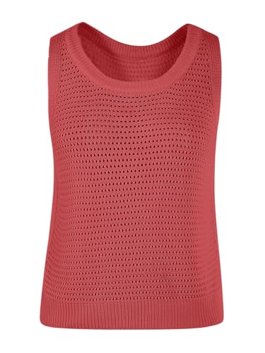 Image of FISACE Womens Crochet Tank Top Sleeveless Knit Summer Sweater | Round Neck, Hollow Out, Lightweight , Casual Crop,Cute Boho Vest