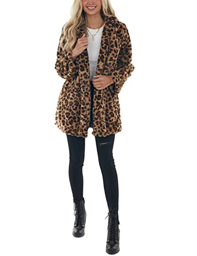 SeekMe Womens Faux Fur Coats Leopard Jackets Loose Warm Fall Winter Fluffy Jacket Outwear2