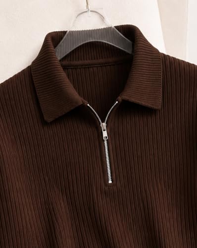 Image of AUSK Men's Cotton Blend Rib Knit Textured Full Sleeve Polo T-Shirt | Regular Fit Zip Polo Neck Smart Casual T Shirt for Men | Stylish Fashion & Casual Wear Tshirt for Men