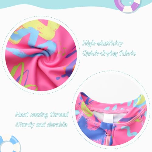 Image of Girls One Piece Rash Guard Swimsuits for Girl Short Sleeve Bathing Suits with Front Zipper Sun Protection Swimwear 3-16 Years