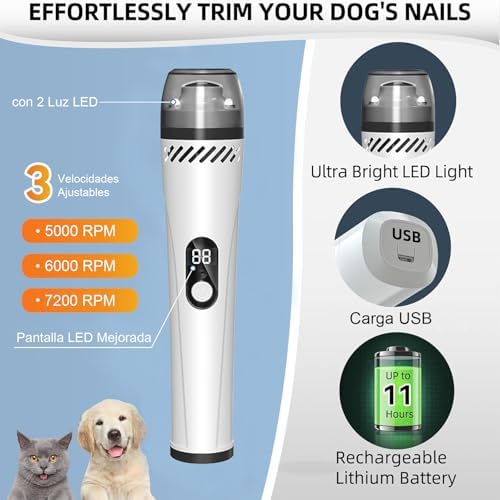 Yuehuam Dog Nail Grinder - 3-Speed Electric Trimmer for Pets