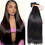 Straight Human Hair Bundles 100% Unprocessed 12A Brazilian Virgin Hair Straight Bundles Human Hair Double Weft 4 Bundles 20 22 24 26 Inch Straight Weave Natural Black