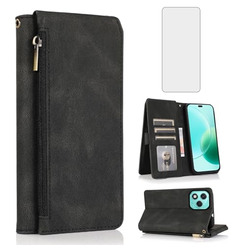 Étui portefeuille en cuir avec fermeture éclair pour Honor 400 Lite 5G noir