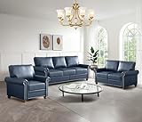 Antetek 3-Piece Faux Leather Sofa Couch Set, Mid-Century Modern Arm Chair+Loveseat Sofa+3 Seater Couch with Storage Space, Comfy Upholstered Sofas for Living Room, Furniture Set, Navy Blue