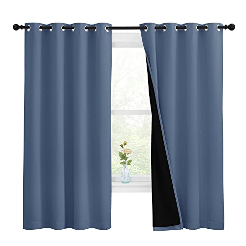 Image of NICETOWN 100% Blackout Curtains with Black Liners, Thermal Insulated Full Blackout 2-Layer Lined Drapes, Energy Efficiency Window Draperies for Bedroom (Stone Blue, 2 Panels, 55-inch W by 68-inch L)