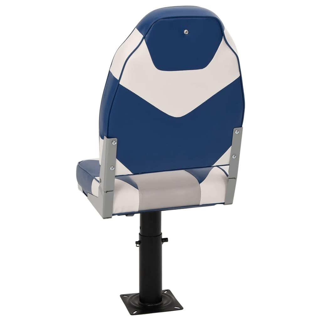 Juego de 2 asientos para barco con pedestal, altura regulable y giratorio 360°, asiento de control plegable para barco de pesca, blanco y azul, marco de aluminio robusto