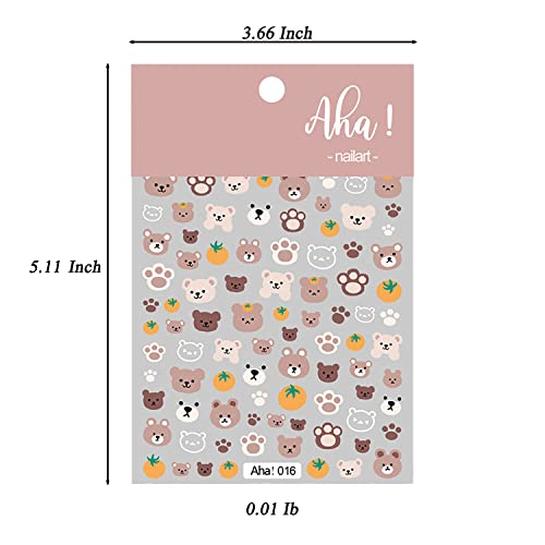 Publi Bear Nail Art Sticker Little Bear Nail Decal 3D Self Adhesive Fashion Trend Glamour Cute Animal Nail Design Nail Diy Decor Ladies Girls Kids 1 Piece #TOP6