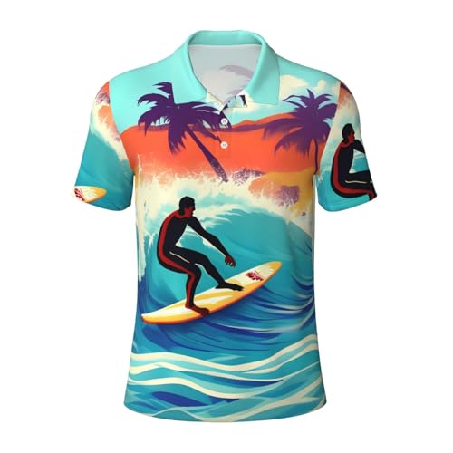 Hawaiian Surfer on - Polo ondulado para hombre, alta absorción de humedad, ajuste seco, manga corta, para golf, tenis, Negro -, X-Large