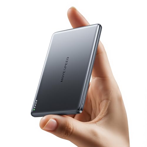 MOVE SPEED 0.3'' Ultra Slim MagSafe Portable Charger, 5,000mAh Magsafe Battery Pack, Magnetic Power Bank for Dual Use with a USB C Cable/Port for iPhone 16/15/14/13/12, Glacier Gray
