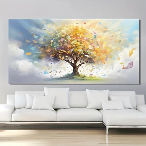 Toile abstraite arbre coloré 30x60cm pour décoration salon moderne