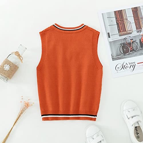 Kids Girls Casual V-Neck Sleeveless Knitted Sweater Vest Jumper Uniform Cable Knit Knitwear Tank Tops4