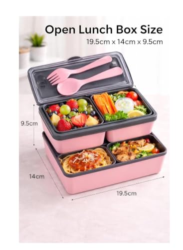Image of 2 Layer Lunch Box with Spoon & Fork, Leakproof BPA Free Lunch Container, Microwave Safe Food Storage Box for Office, School & Travel