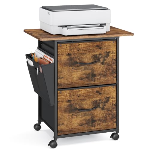 Image of VASAGLE Mobile Printer Stand with Storage, Filing Cabinet, Side Pockets | Filing Cabinet for A4 Letter Size, 23.6 x 15.7 x 26.8 Inch, Rustic Brown, BELLAH Collection UOFC202KD01