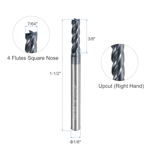 Image of uxcell 5pcs Carbide Square End Mills, 7 /64 inch Dia AlTiN BN Coated 4 Flutes Milling Bit Cutter, for Hardened Steel Cast Iron Alloy Metal, 1 /8 inch Shank 3 /8 inch Cut Length 1-1 /2 inch Long HRC50