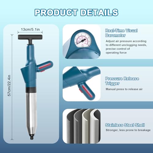 Image of Upgraded 360 Universal Toilet Plunger,Drain Clog Remover Toilet Plunger Set- High-Pressure Air Blaster with Visual Barometer for Bathroom, Kitchen, Sink Clogs