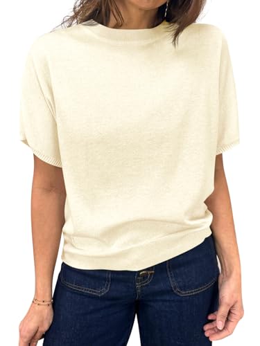 Image of Saodimallsu Women's Short Sleeve Crew Neck Knit Pullover Sweater | Casual Basic, Crew Neck, Loose Knit Pullover, Summer Lightweight