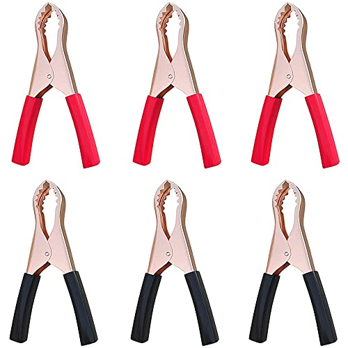 6 Pinces Crocodiles Auto 100A - Cuivre, Isolées PVC, Rouge Et Noir, Pour Batterie Voiture Ou Solaire