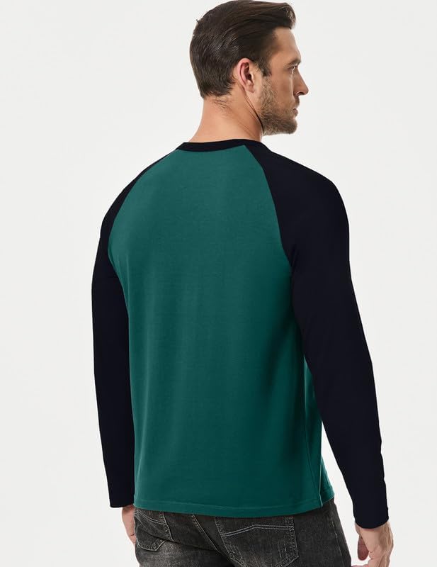 Men's Henley Shirt Fall Crewneck Color Block Slim Fit Long Sleeve T Shirts Button Up Tees - Image 2