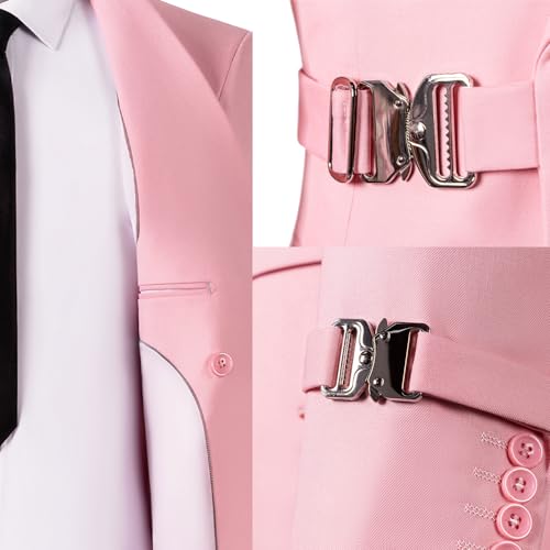 JinXuanYa Mens Suit 2 Pieces Slim Fit Suit with Metal Buckles,Business Formal Prom Tuxedos for Wedding(Blazer + Pants)4