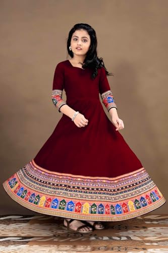 Image of Cotton Silk Long Anarkali Kurta for Girls