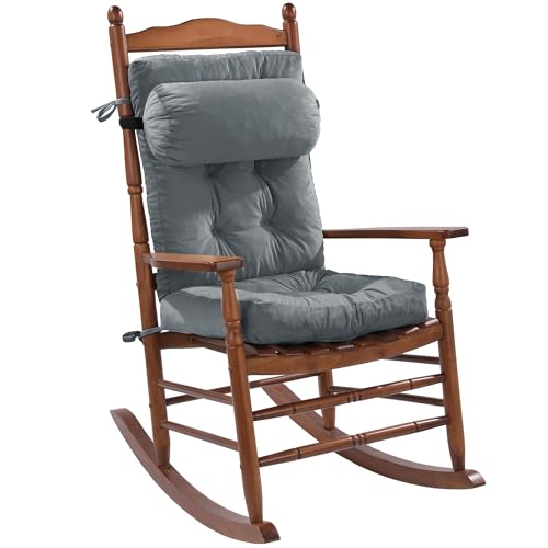 ROYALAY Rocking Chair Cushion with Adjustable Head Pillow, Glider Rocker Replacement Cushions, Glider Rocking Chair Cushions Back Pads for Rocker, Gray