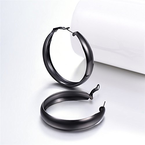 U7 Chunky Hoop Earrings for Women, Stainless Steel Hoops Earring, Classic Polished Thick Ear Jewelry, Black/Silver/Gold Hoop Earrings, 20/30/40/60/80mm4