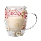 Genérico vasos de cristal Dried Flower Double Walled Glass Mug 350ml Coffee With Dry Flowers Decorative Wall Cup(Pink)